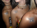 Silver rhinestone butterfly stickers worn on shoulders and collarbones